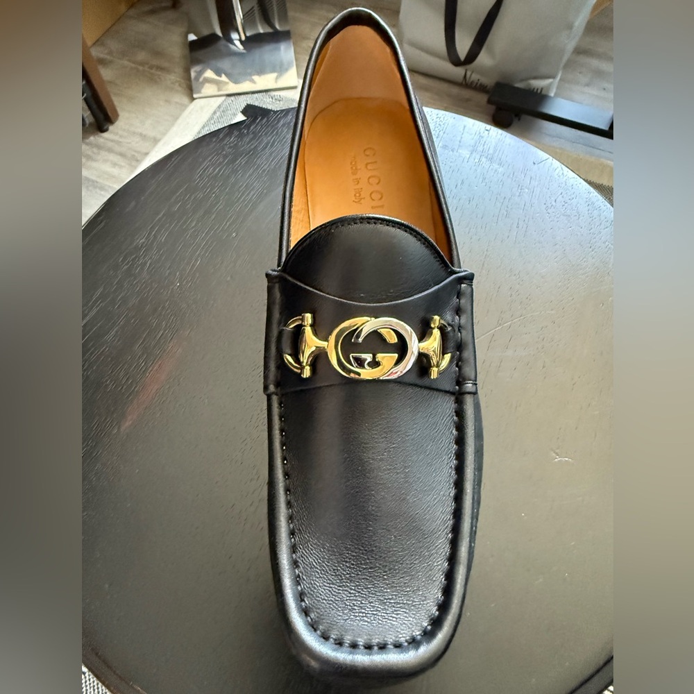 Gucci Black Leather Loafers Slip-Ons